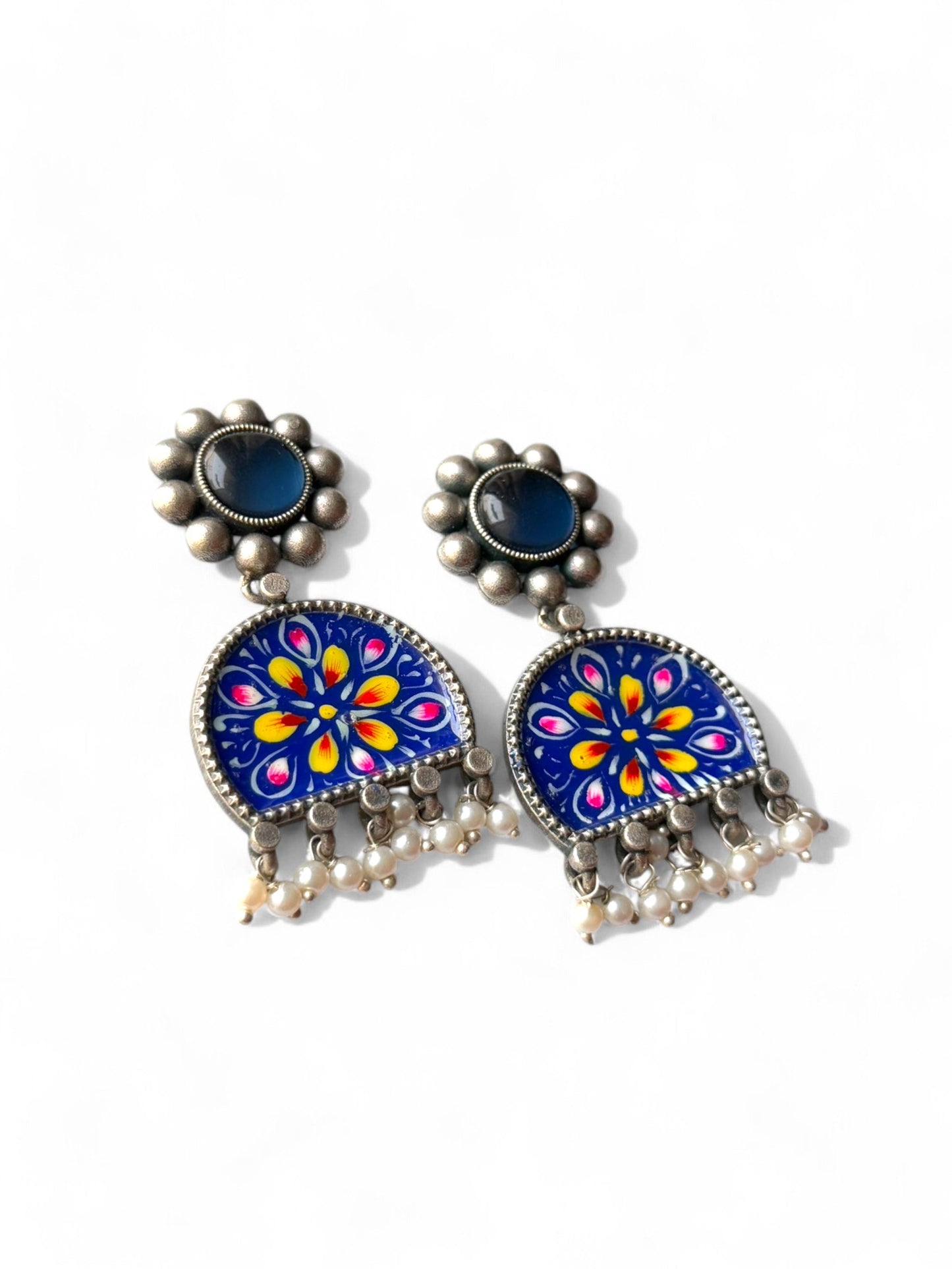 Dark Blue Hand-Painted Earrings