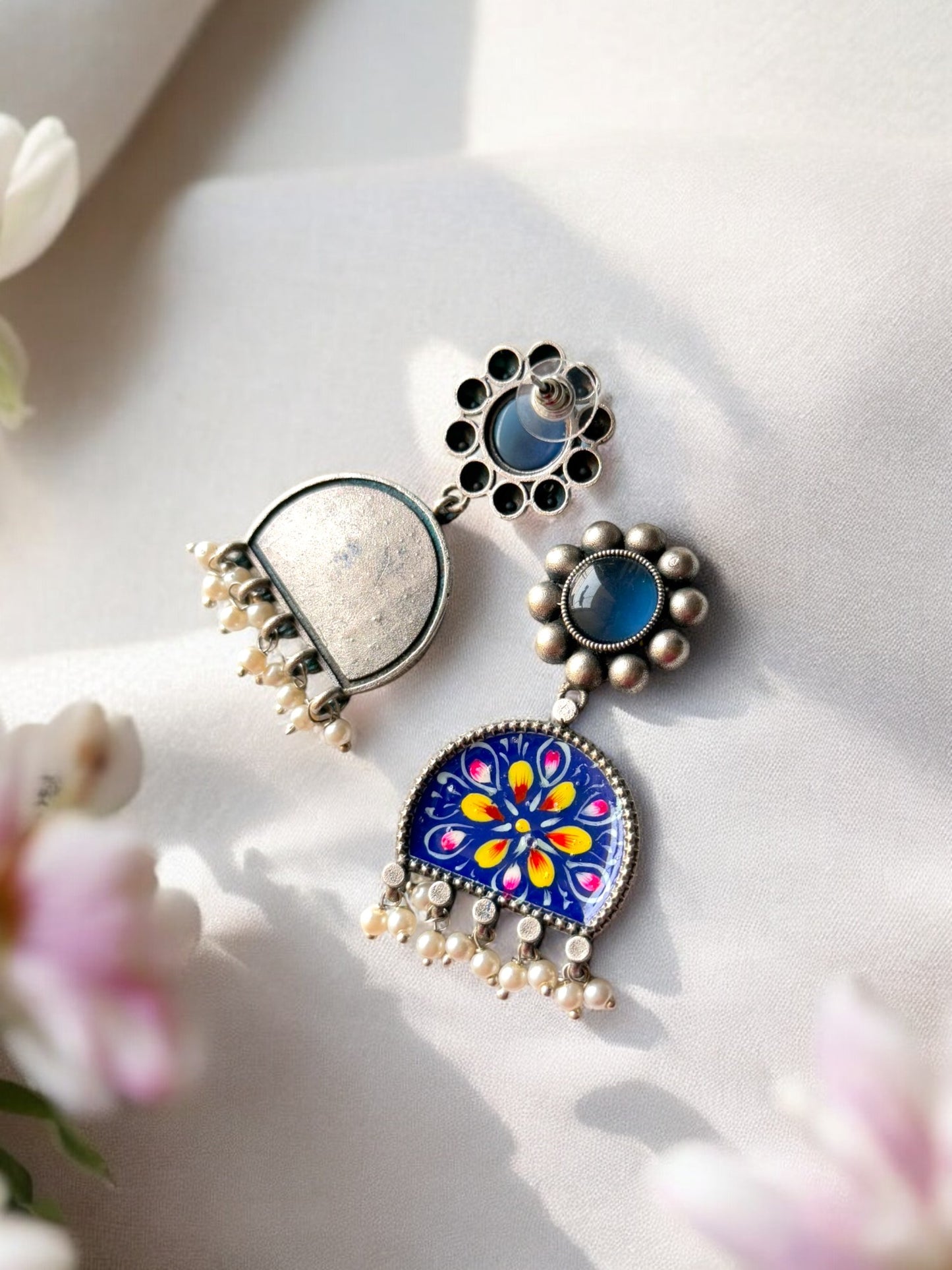 Dark Blue Hand-Painted Earrings