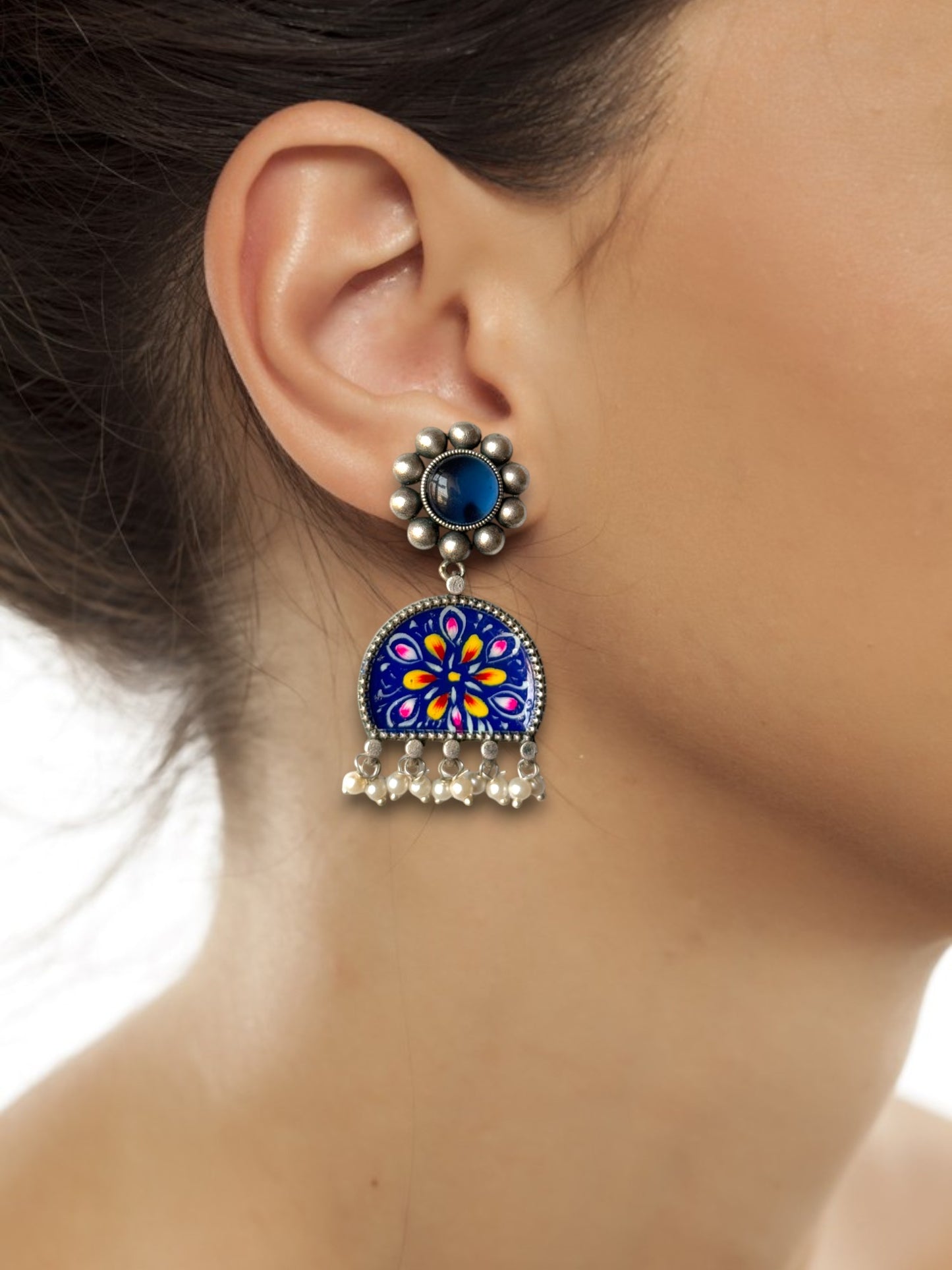 Dark Blue Hand-Painted Earrings