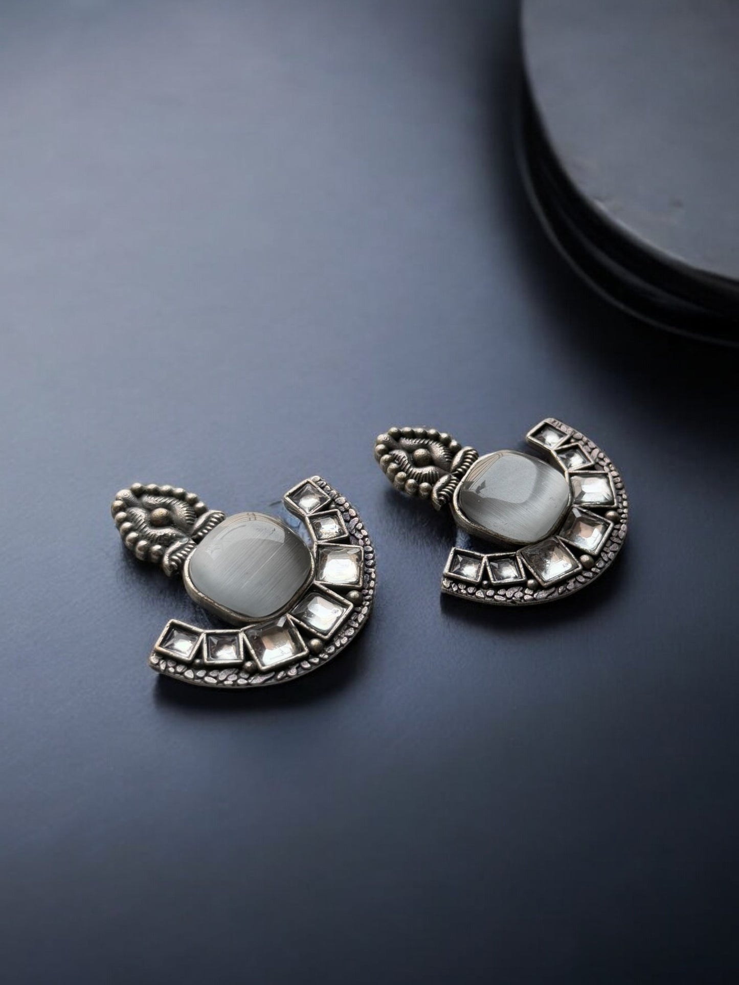Silver Replica Earrings with Embedded Stones