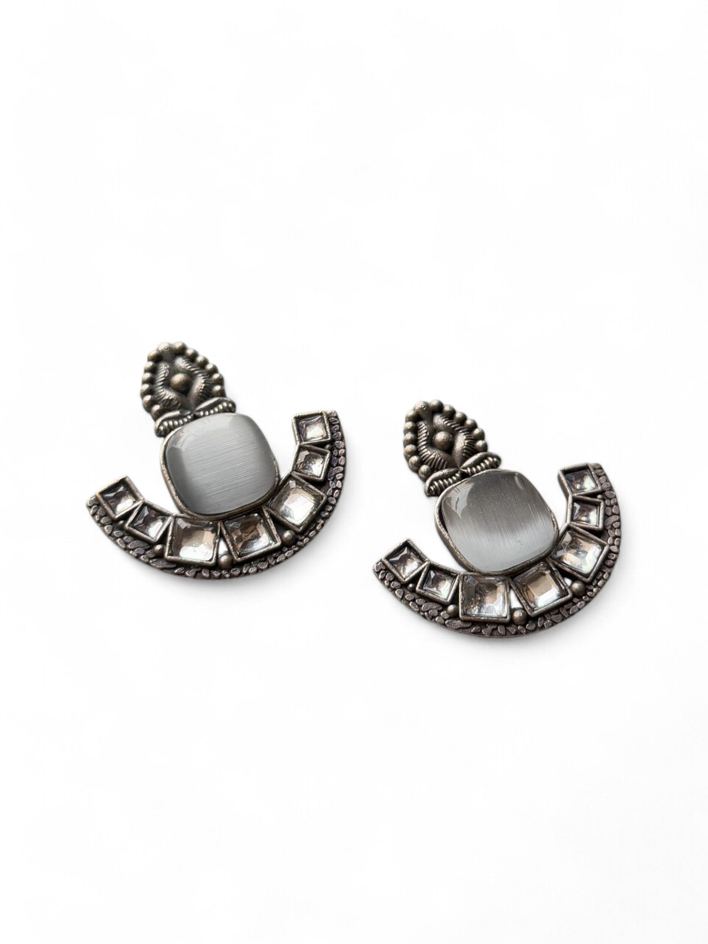 Silver Replica Earrings with Embedded Stones