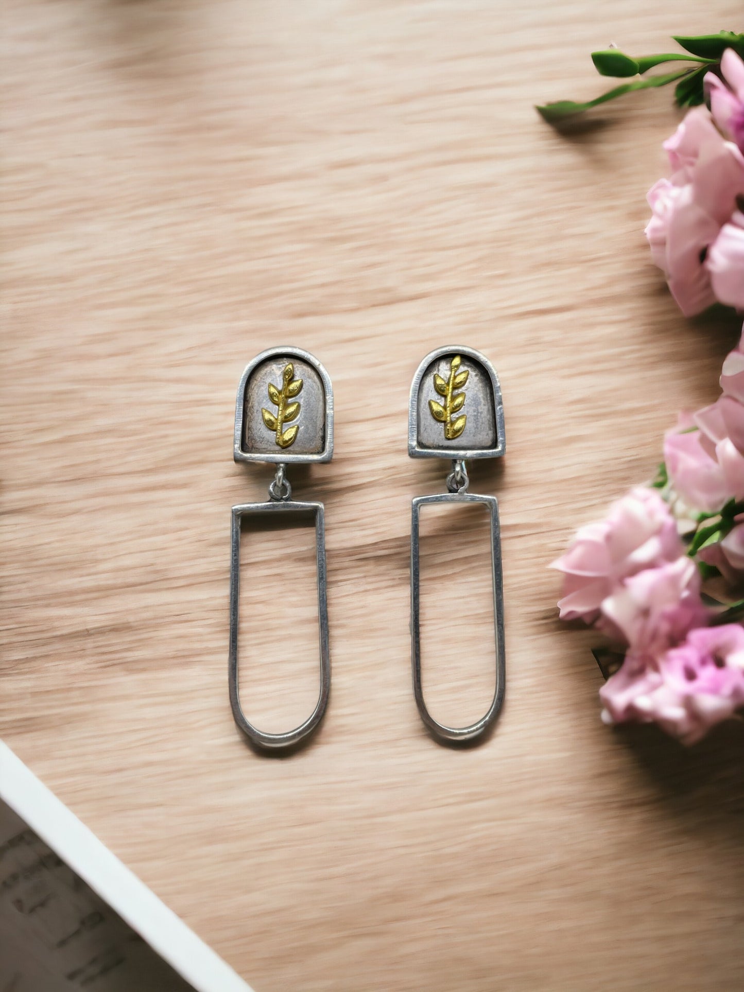 German Silver Leaf Hoop Earrings