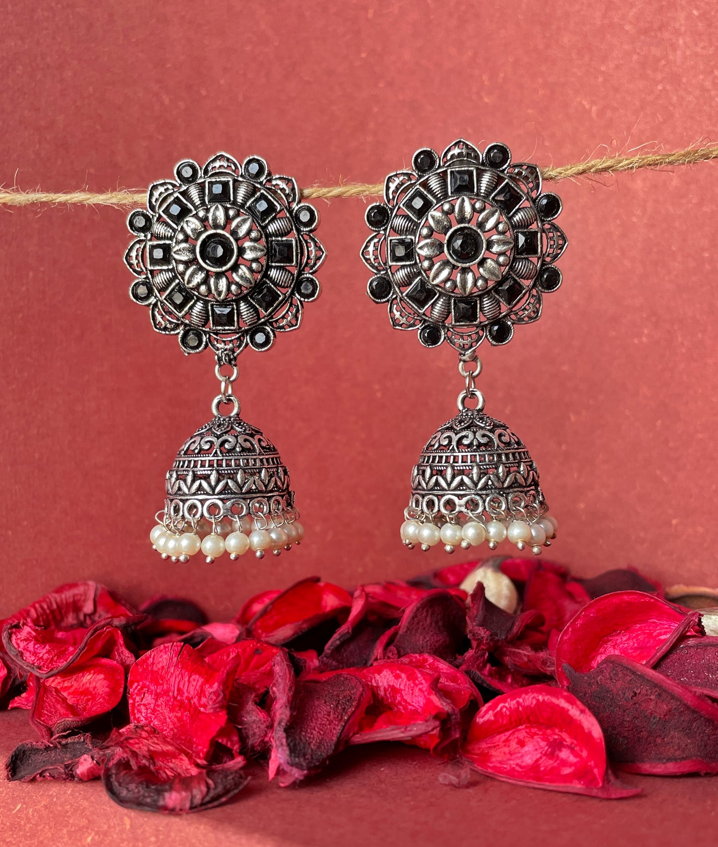 Oxidised German Silver-Plated Jhumka Earrings