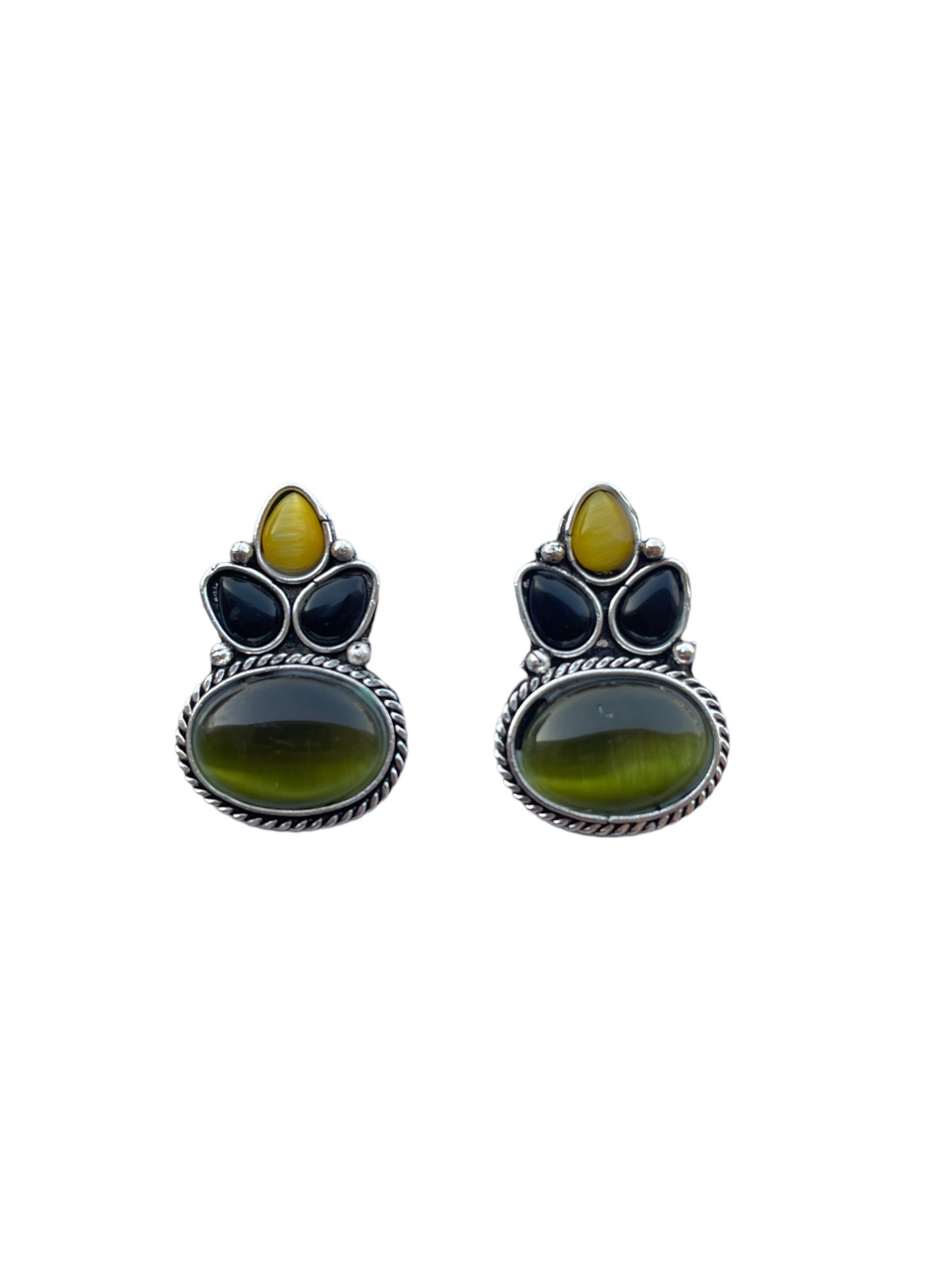 Green Monalisa Stone German Silver Earrings
