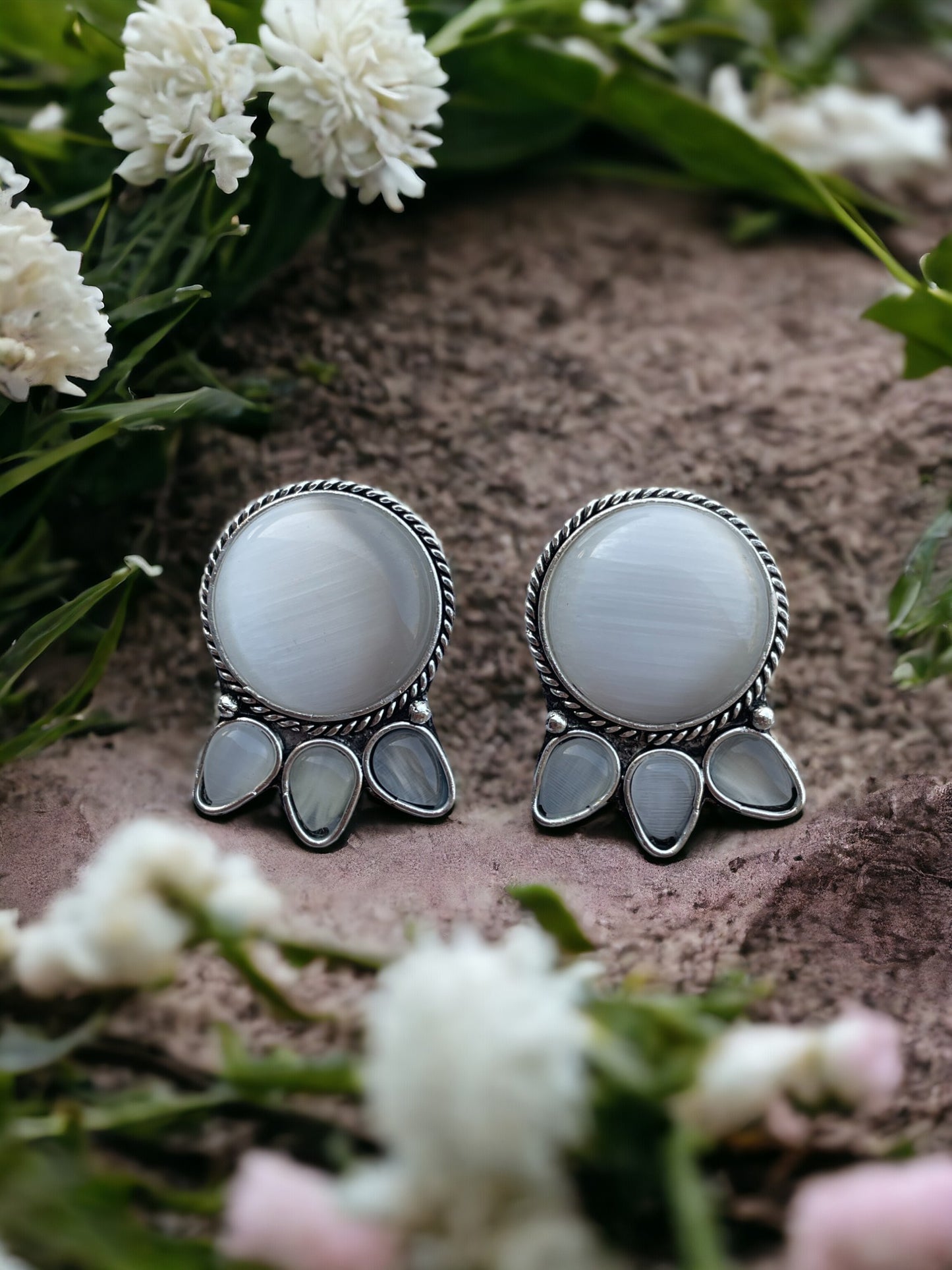 Monalisa Stone German Silver Earrings