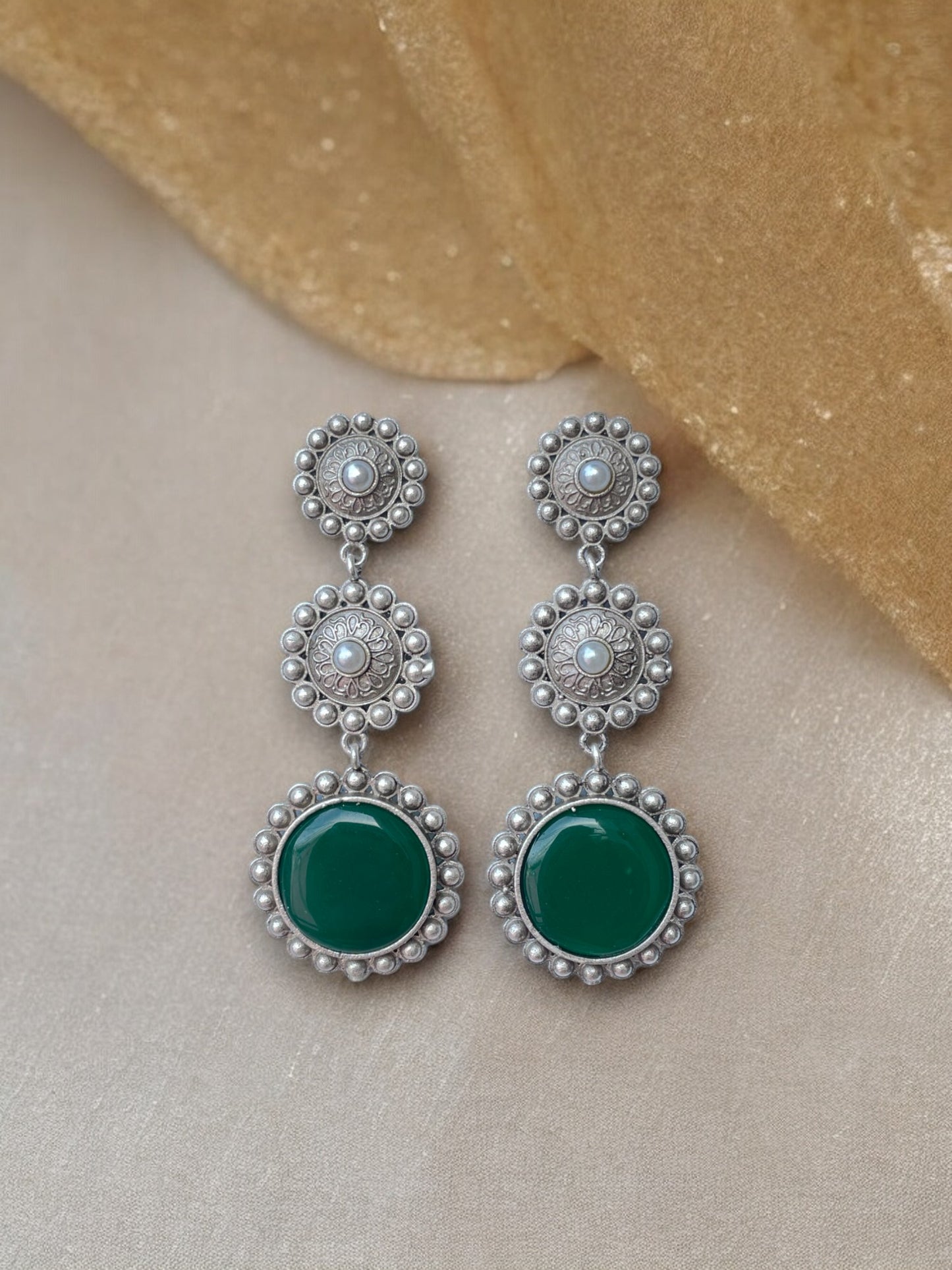 Silver Replica 3-Layered Earrings