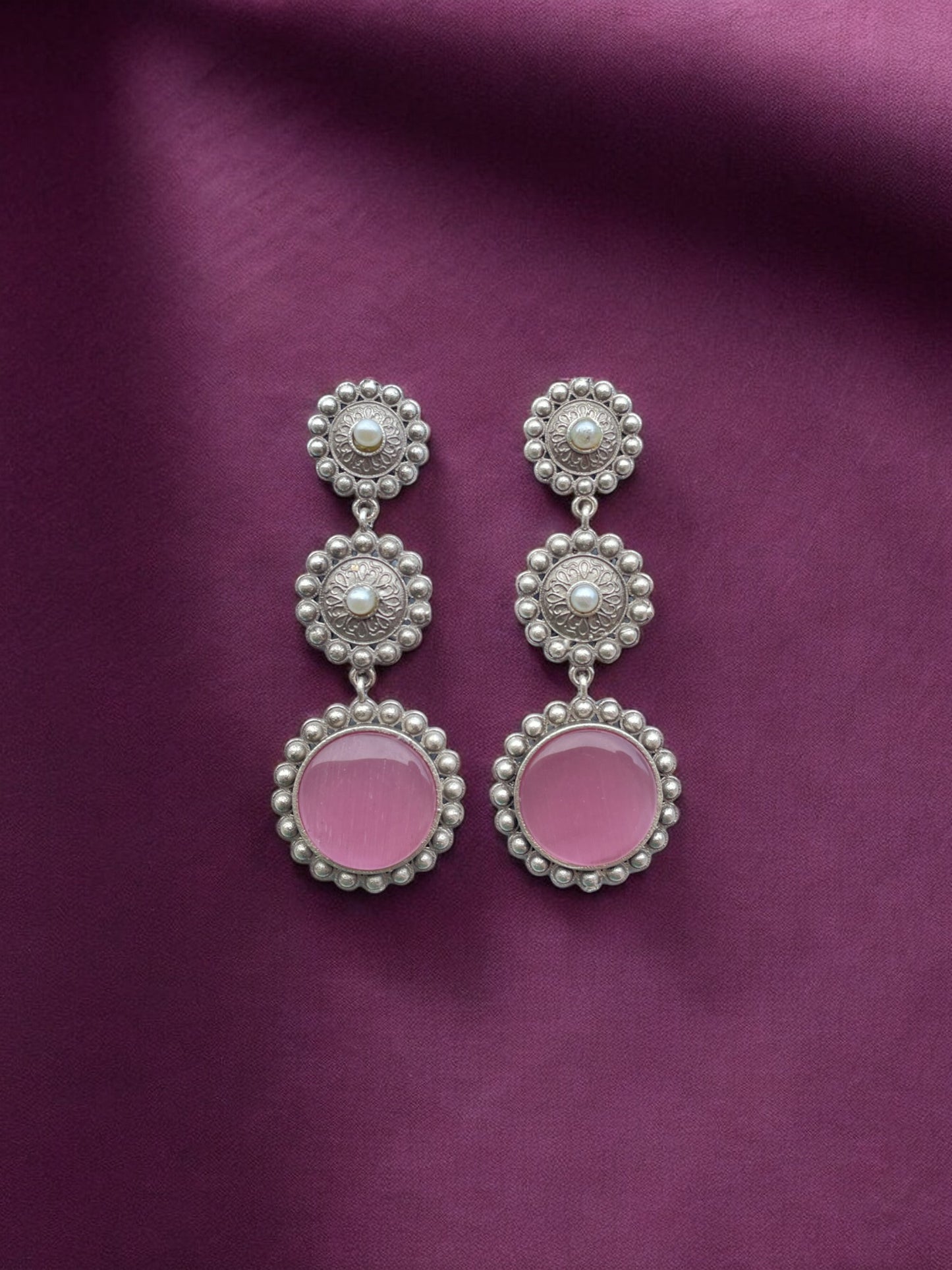 Silver Replica 3-Layered Earrings