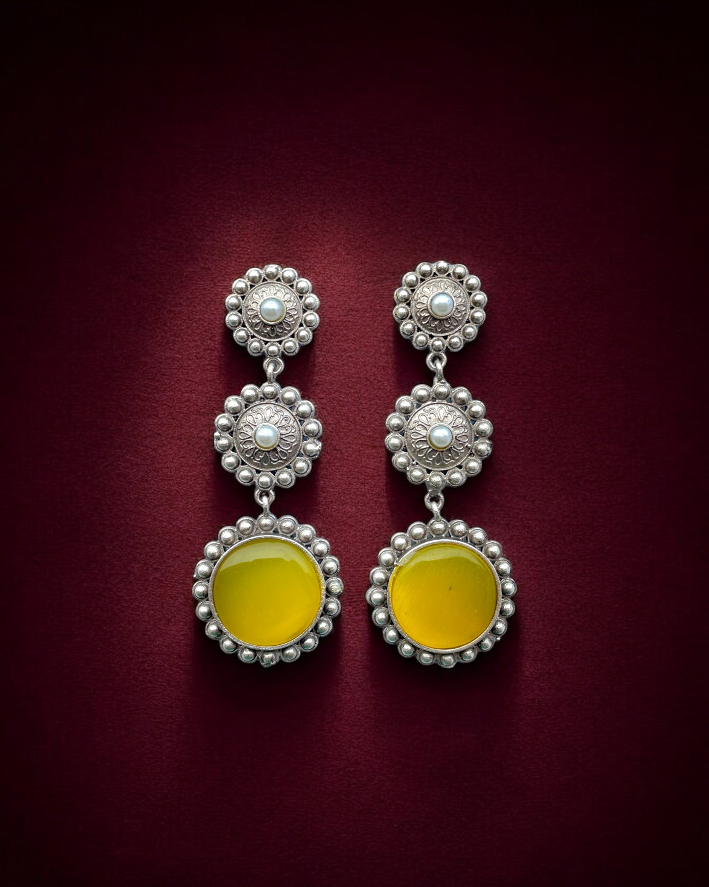 Silver Replica 3-Layered Earrings