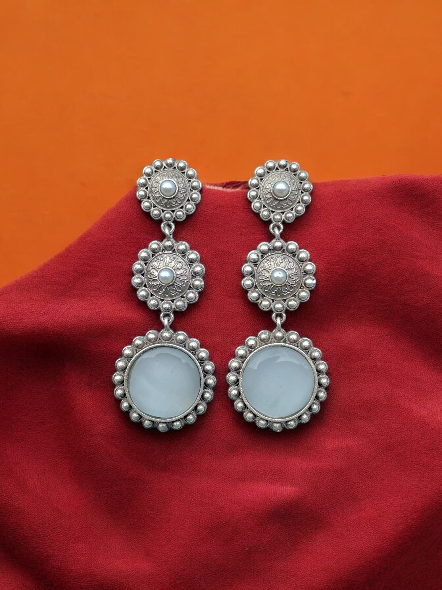 Silver Replica 3-Layered Earrings