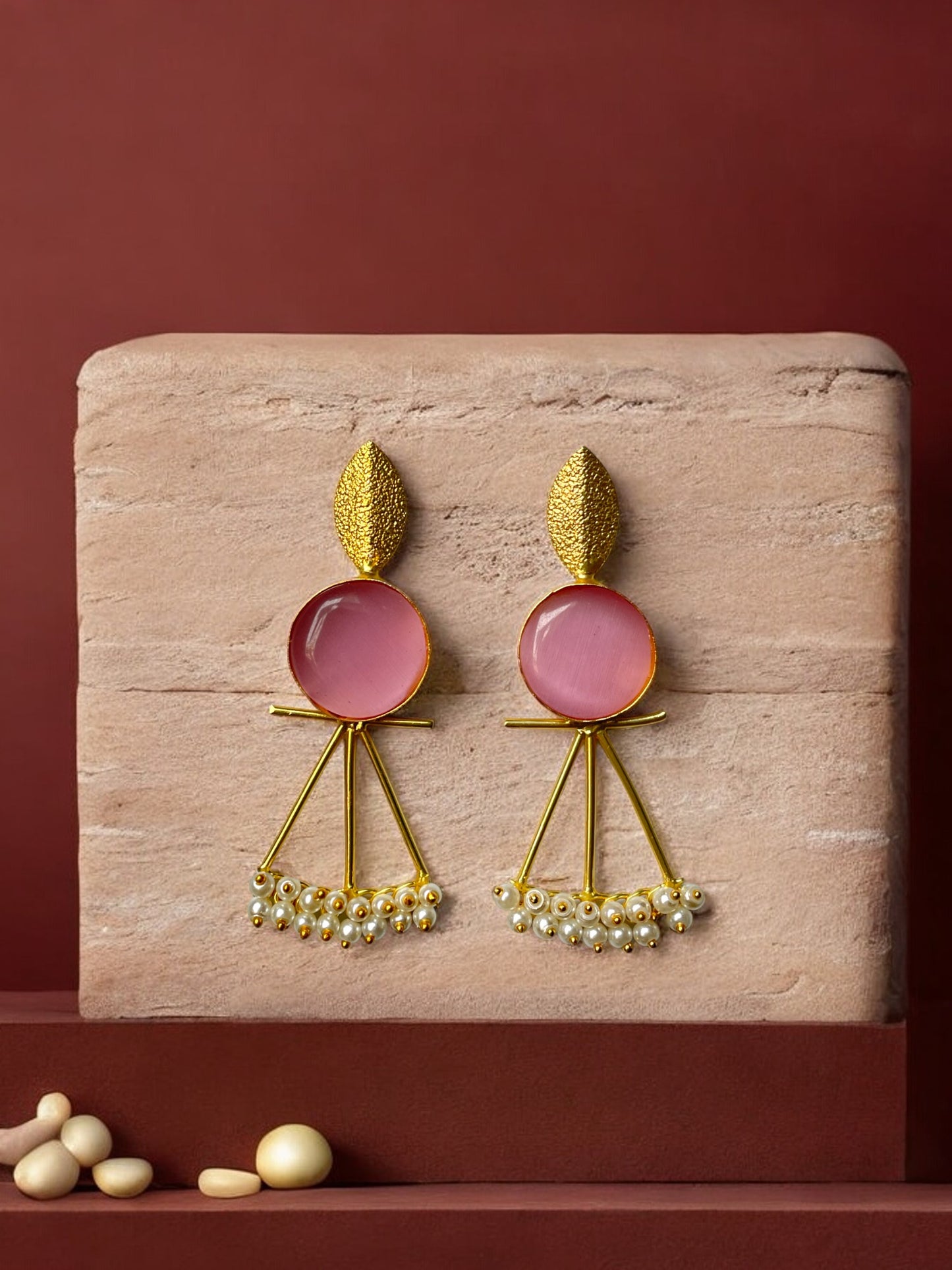 Gold Leaf Monalisa Stone Long Earring