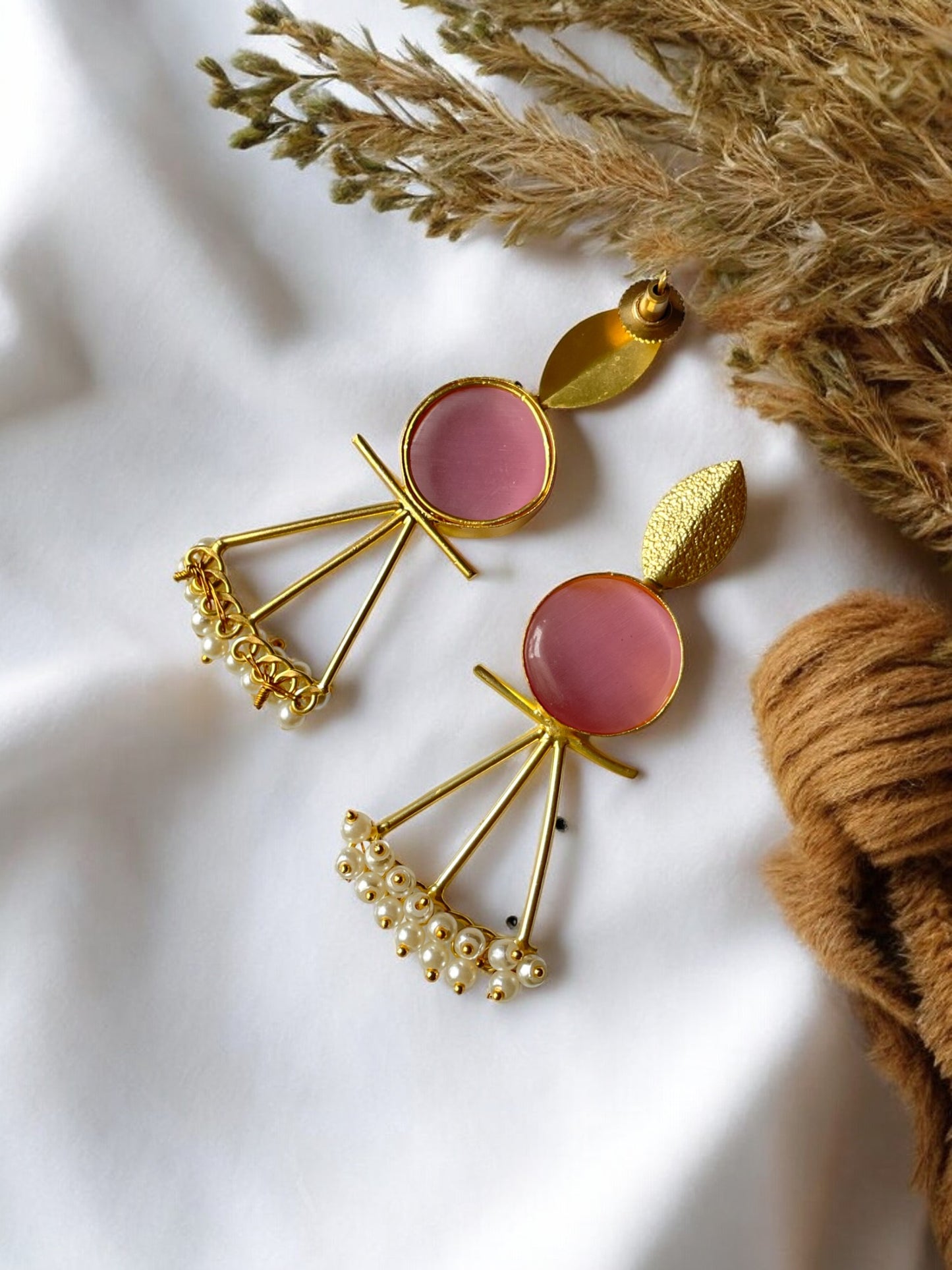 Gold Leaf Monalisa Stone Long Earring