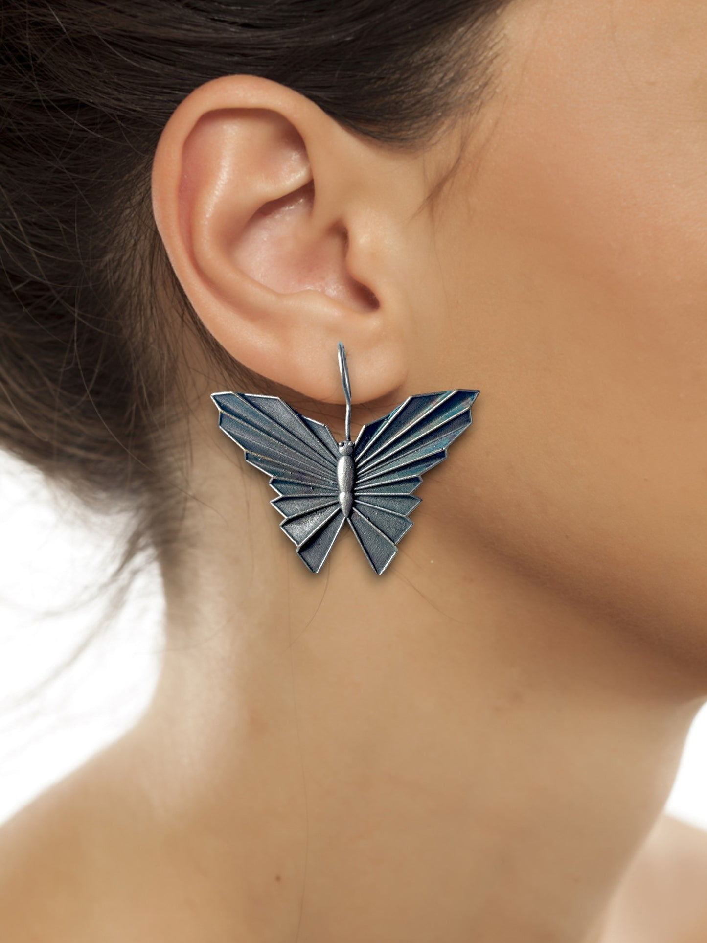 Delicate German Silver Butterfly Earrings