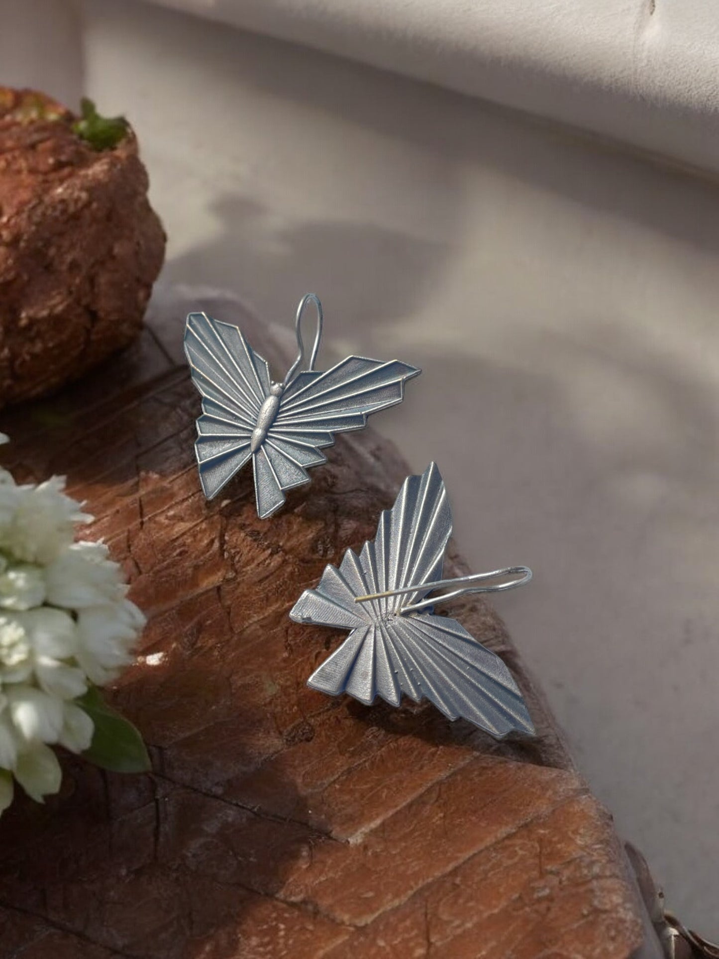 Delicate German Silver Butterfly Earrings