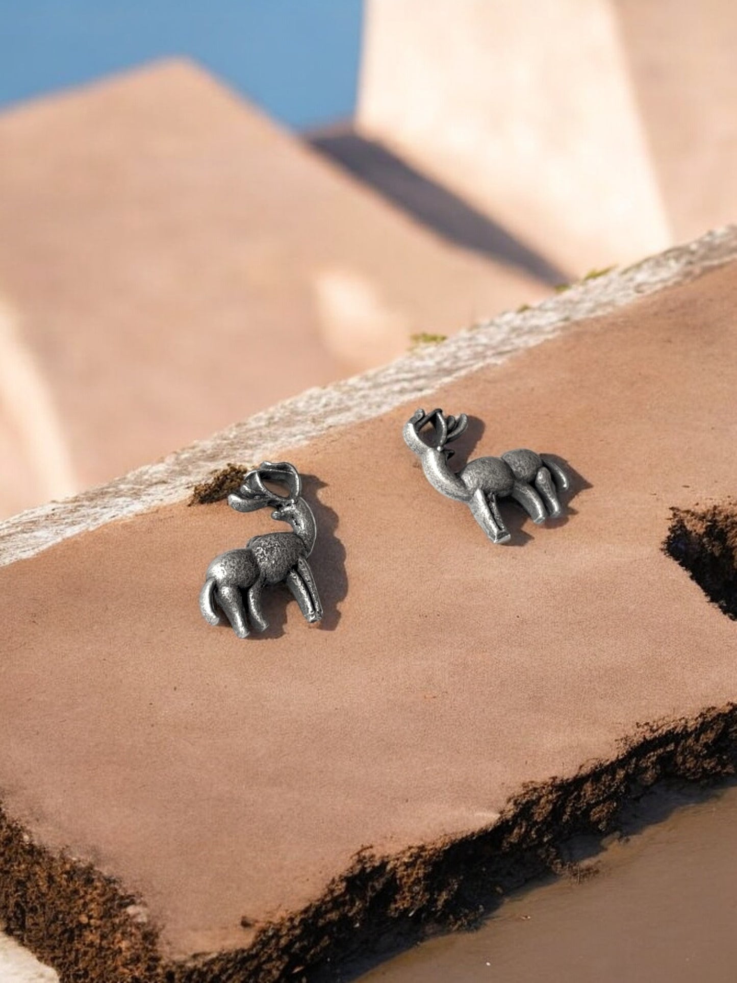 Reindeer German Silver Stud Earrings