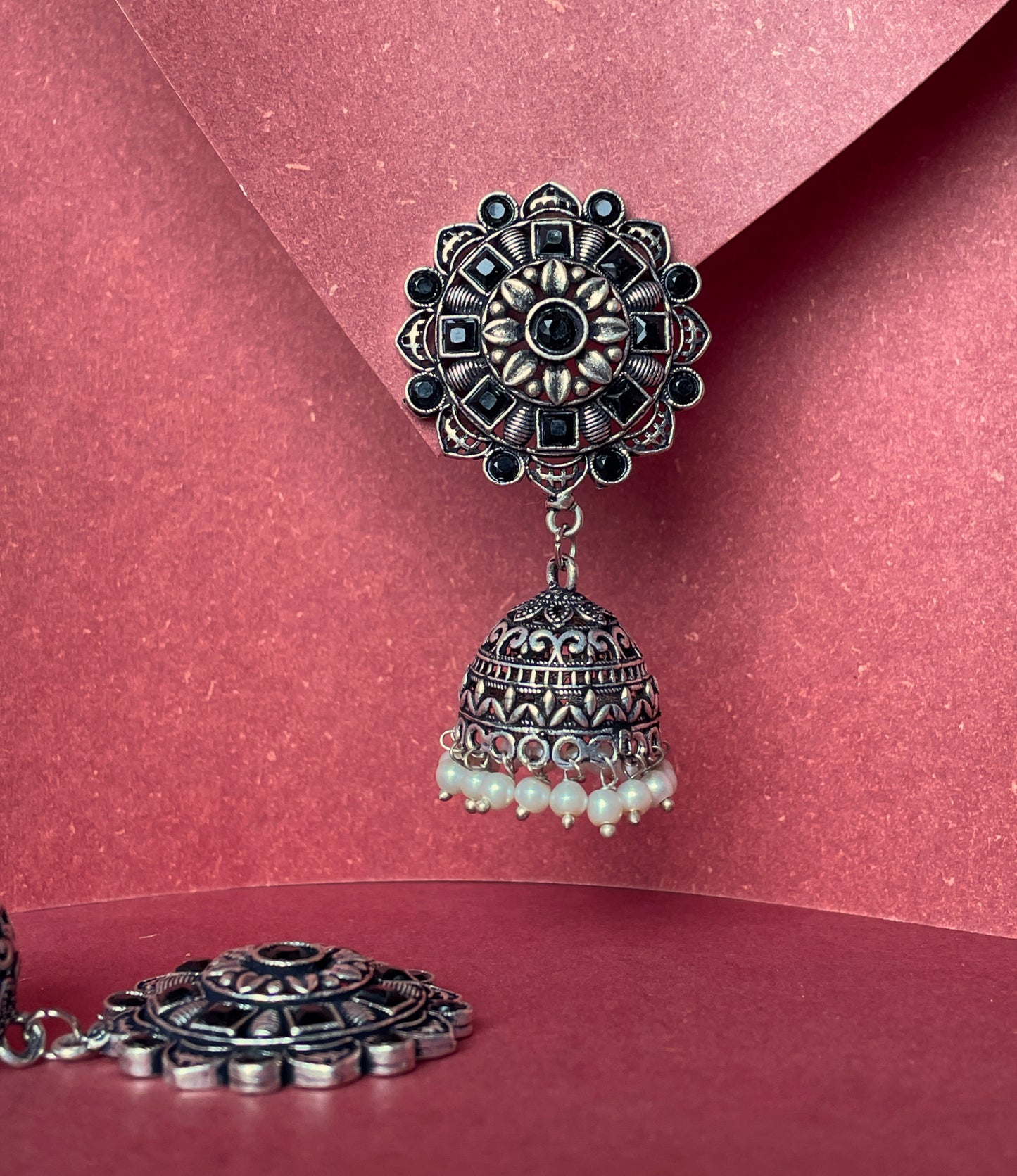 Oxidised German Silver-Plated Jhumka Earrings