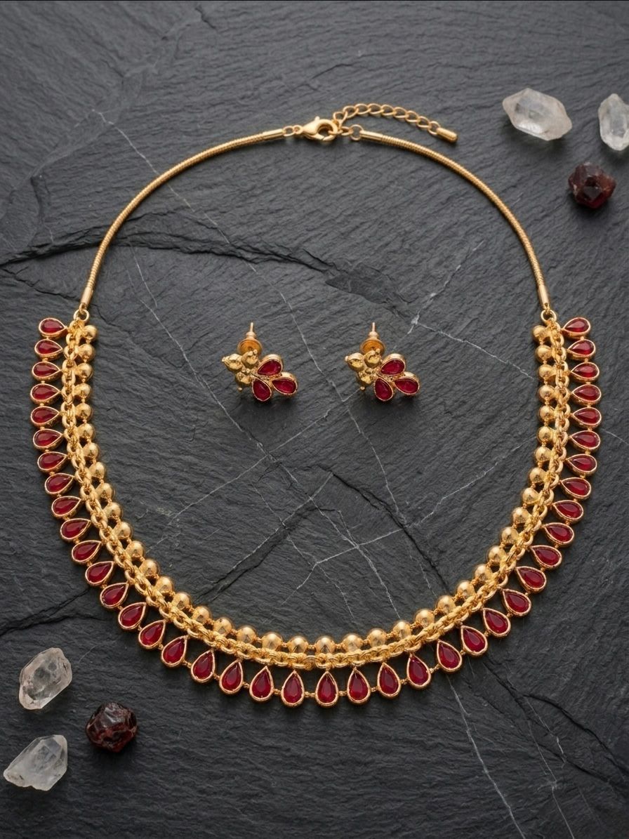 Gold-Toned Minimalist Necklace Set with Earrings