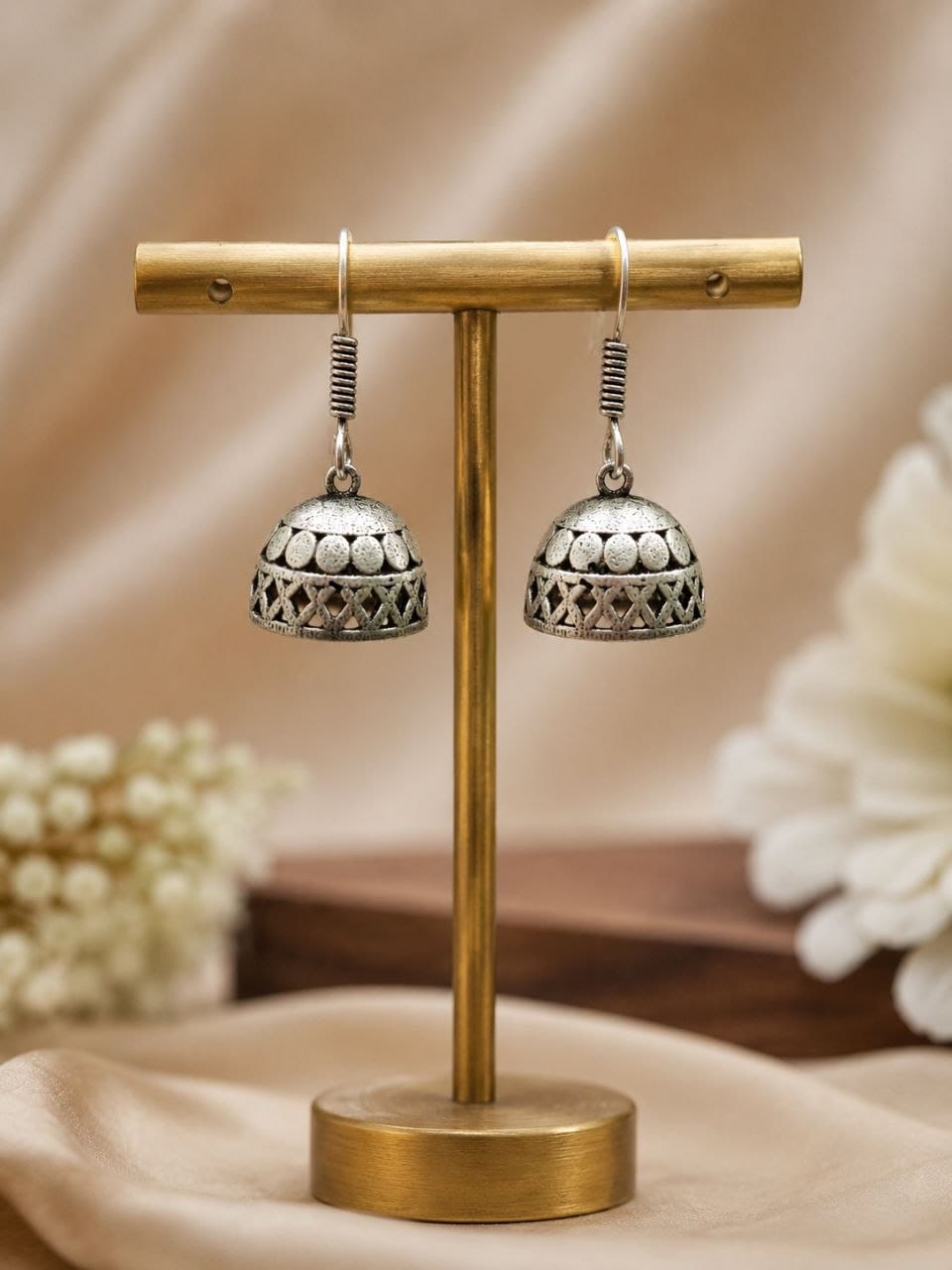 Silver Replica Oxidised Jhumki Earrings