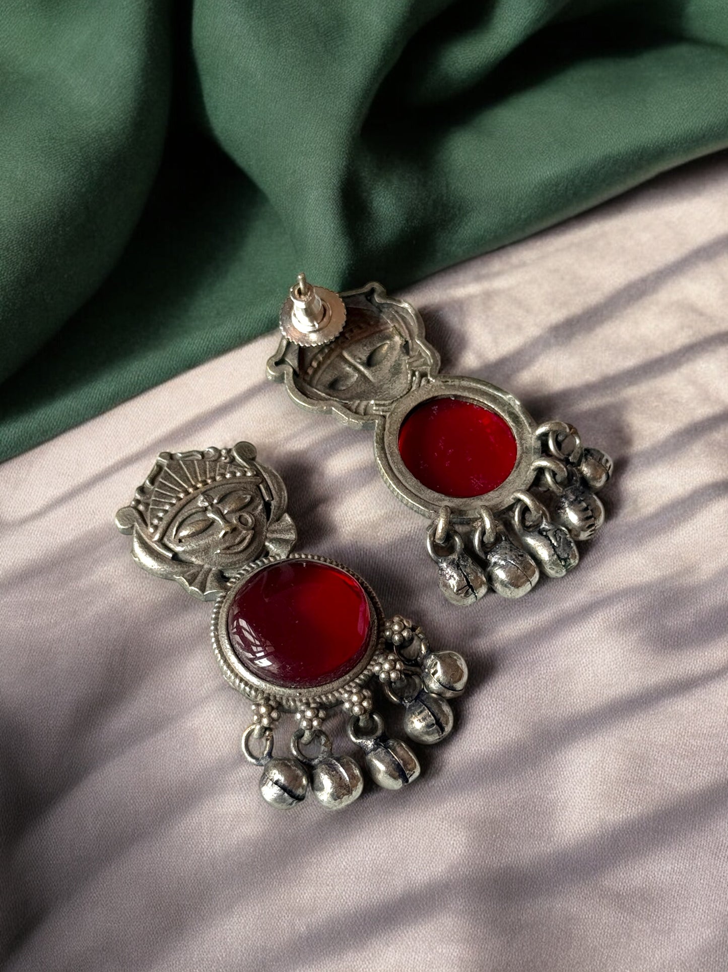 Silver Lookalike Silk Stone Embedded Face Earrings