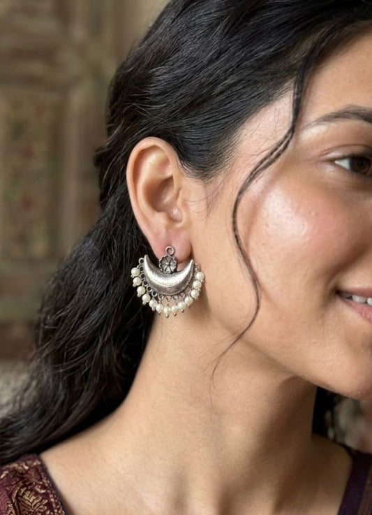 Silver Lookalike Hanging Pearl Earrings for Women