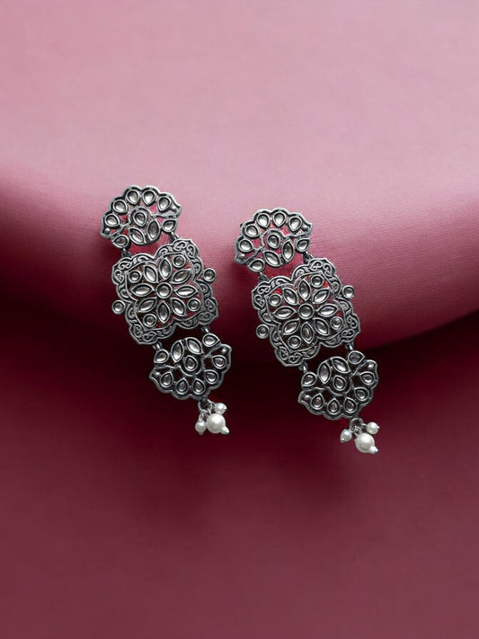 German Silver Stone-Embedded Premium Earrings