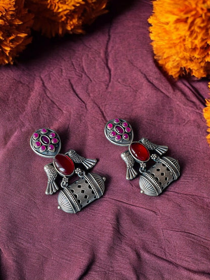 German Silver Bird Monalisa Stone Earrings