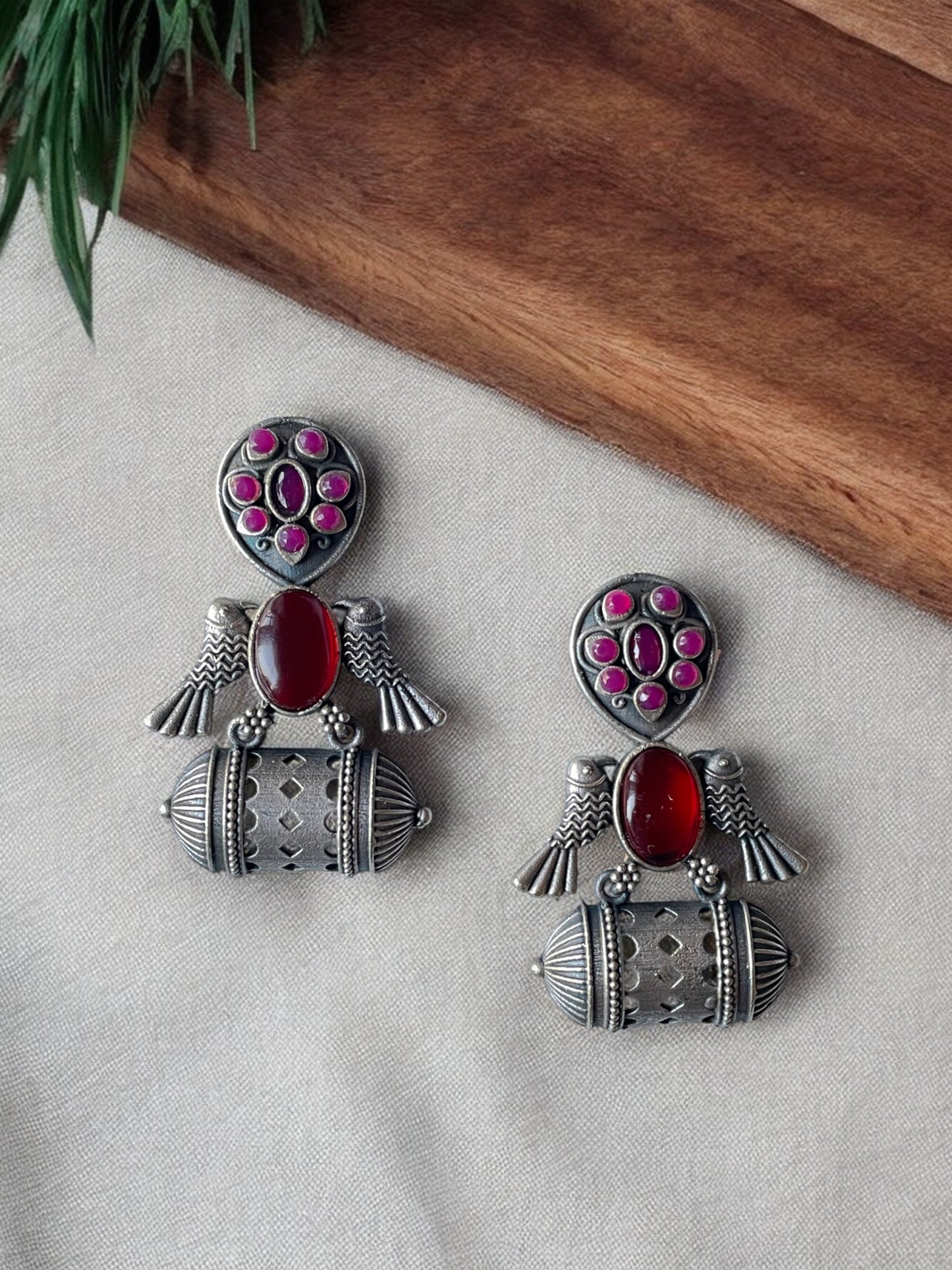 German Silver Bird Monalisa Stone Earrings
