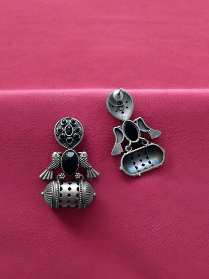 German Silver Bird Monalisa Stone Earrings