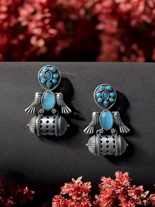 German Silver Bird Monalisa Stone Earrings