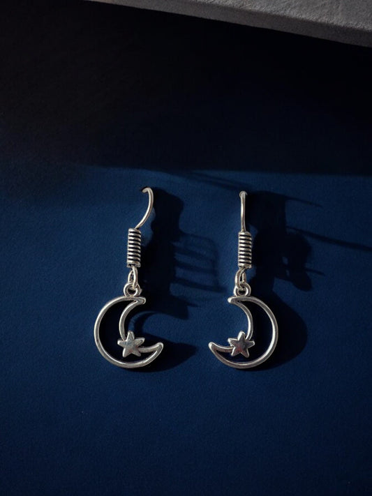 Moon and Star German Silver Earrings
