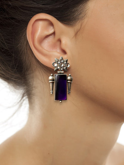 Handcrafted Purple Silver Hanging Earrings