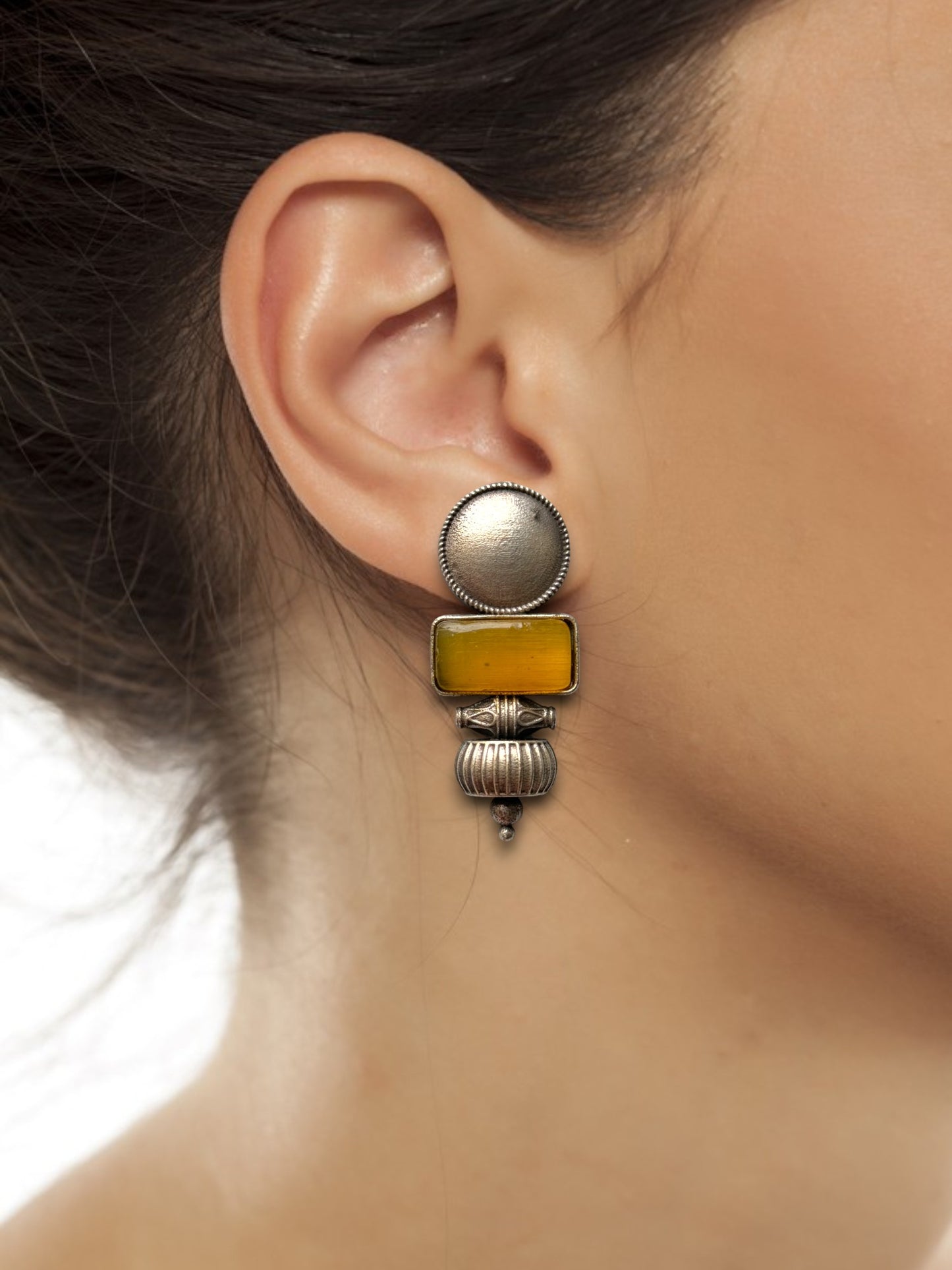 Elegant Brass Earrings with Silk Stone
