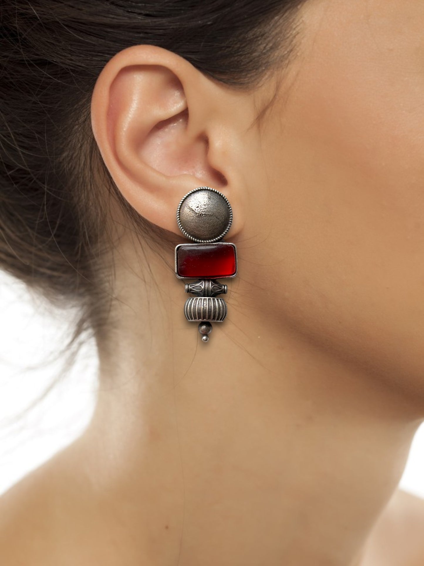 Elegant Brass Earrings with Silk Stone