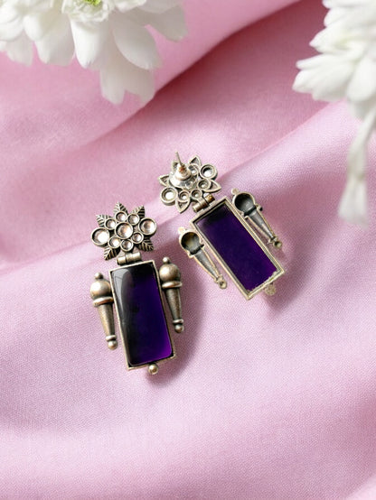 Handcrafted Purple Silver Hanging Earrings