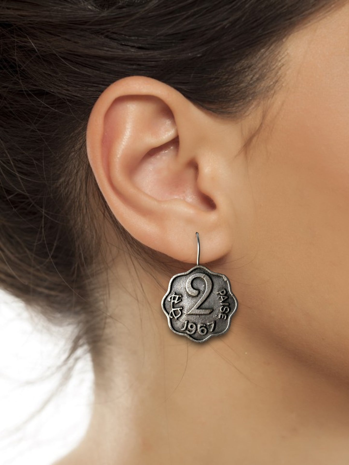 Vintage Oxidised Silver 2 Paisa Coin Earrings