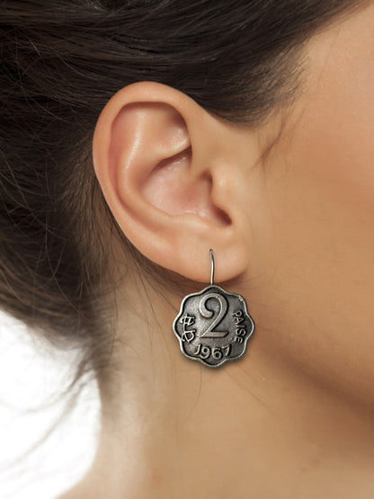 Vintage Oxidised Silver 2 Paisa Coin Earrings