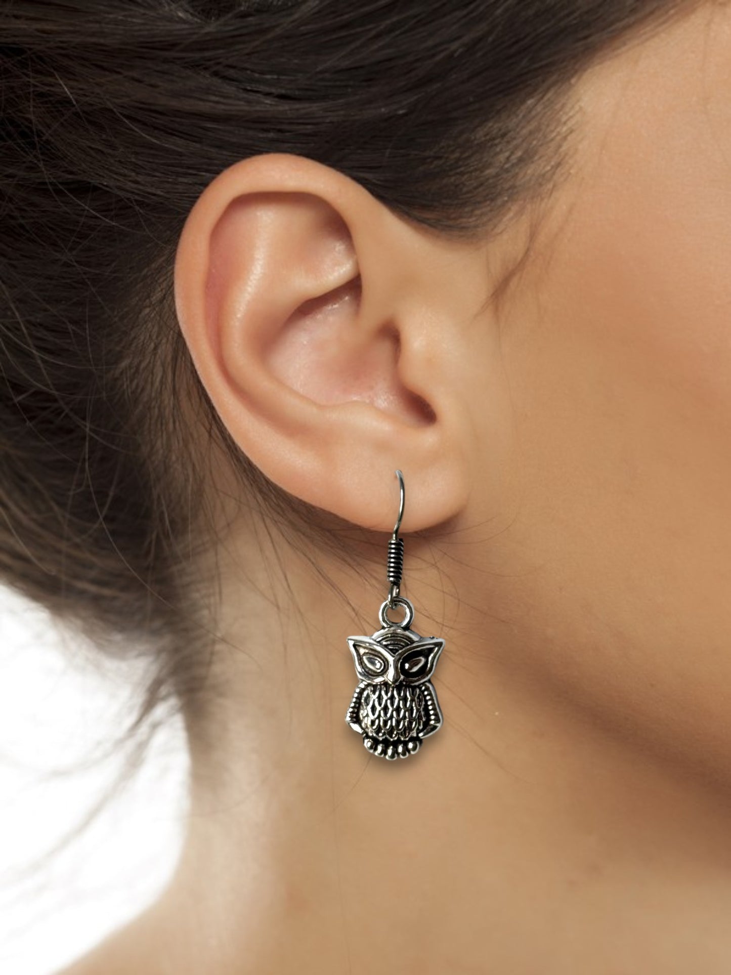 Charming Owl German Silver Dangling Earrings