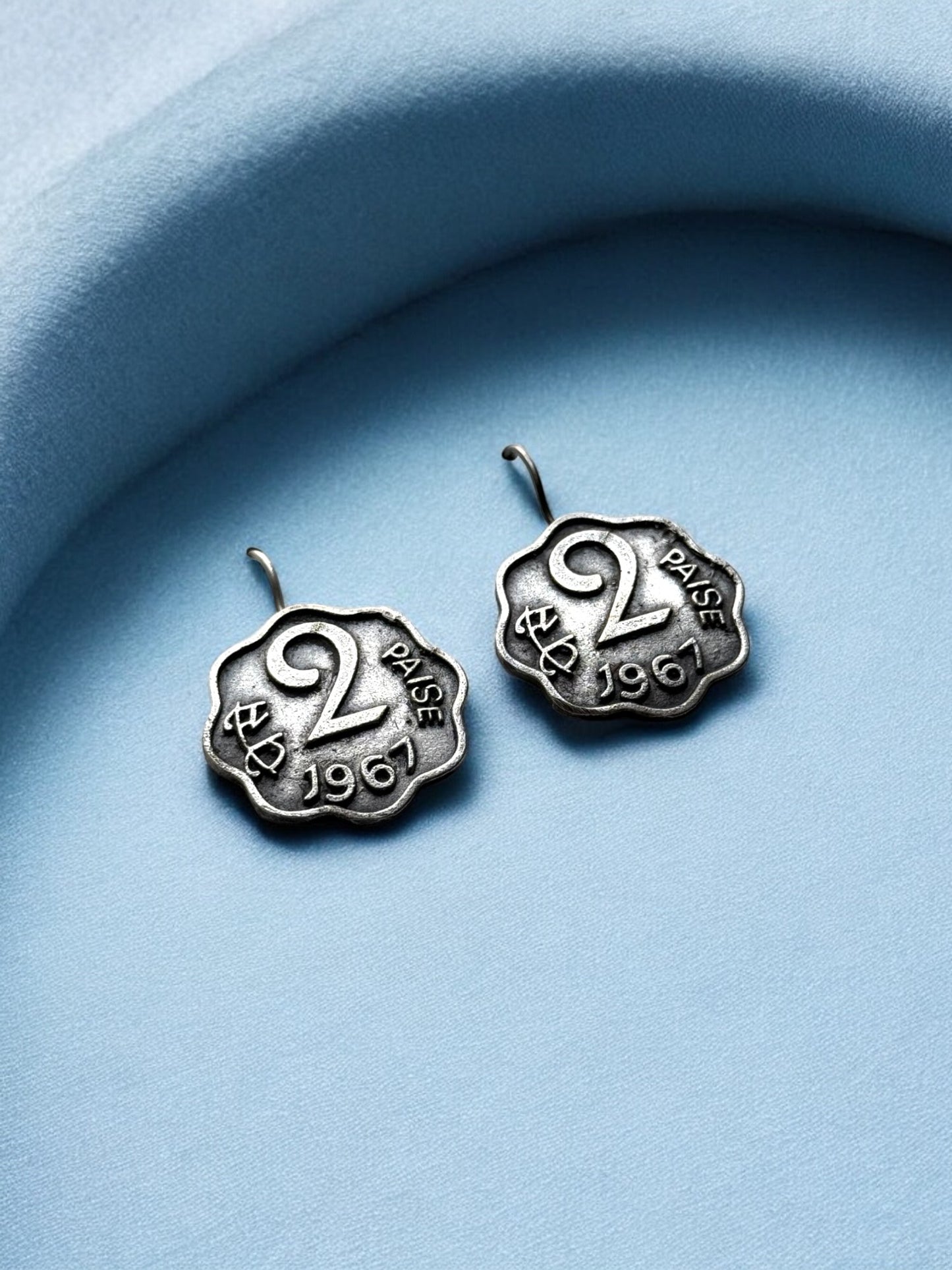 Vintage Oxidised Silver 2 Paisa Coin Earrings
