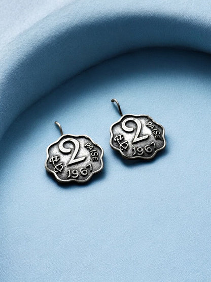 Vintage Oxidised Silver 2 Paisa Coin Earrings