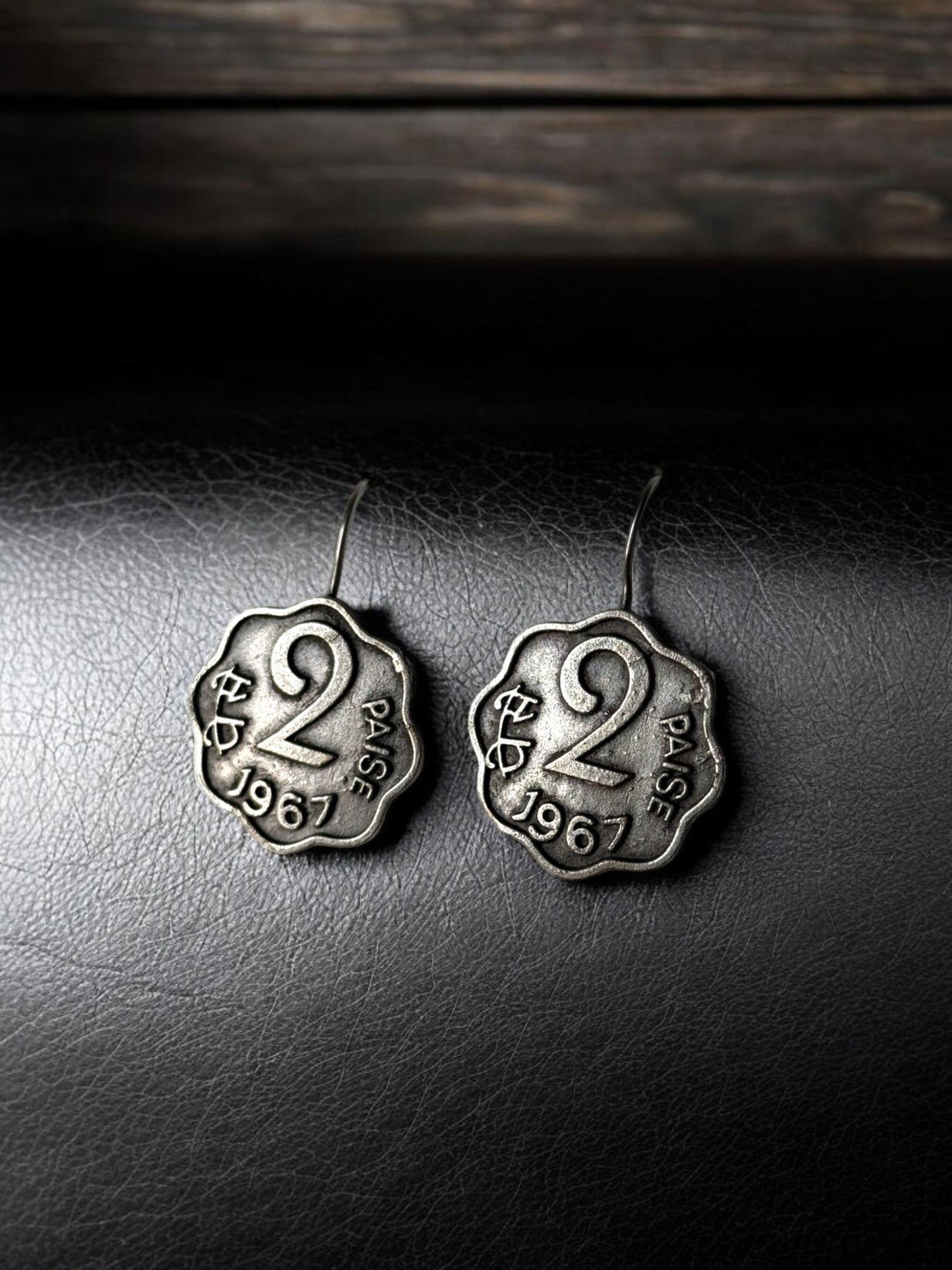Vintage Oxidised Silver 2 Paisa Coin Earrings
