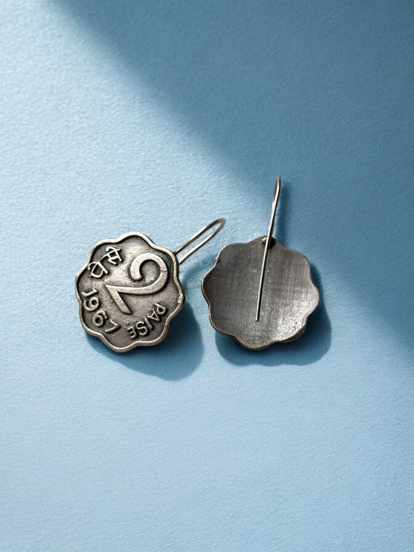 Vintage Oxidised Silver 2 Paisa Coin Earrings