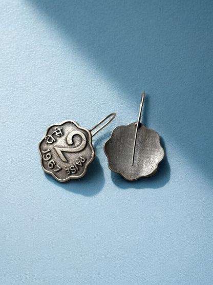 Vintage Oxidised Silver 2 Paisa Coin Earrings