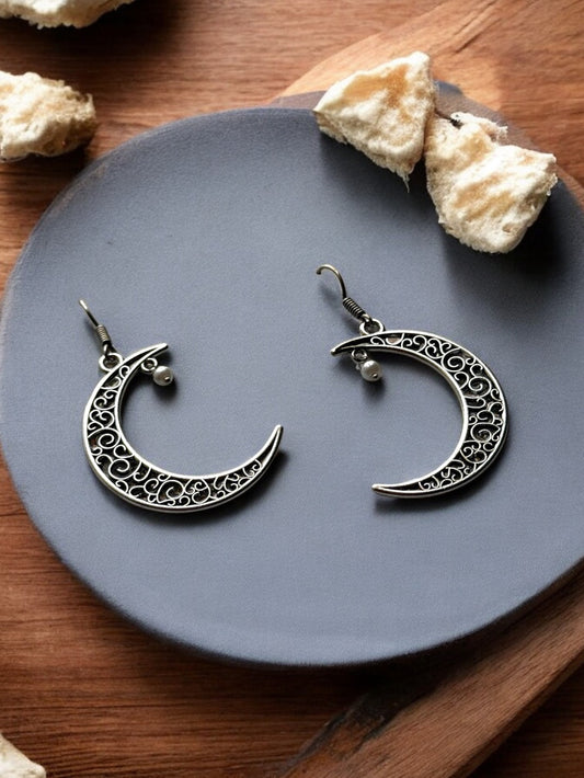 Elegant Half Moon German Silver Dangling Earrings
