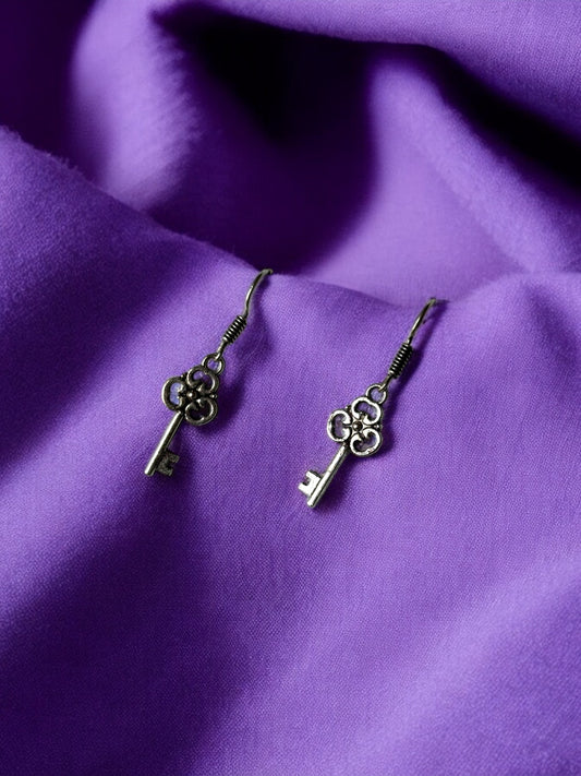 Elegant Key German Silver Dangling Earrings