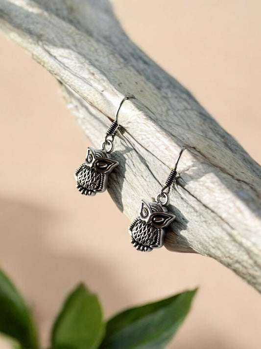 Charming Owl German Silver Dangling Earrings