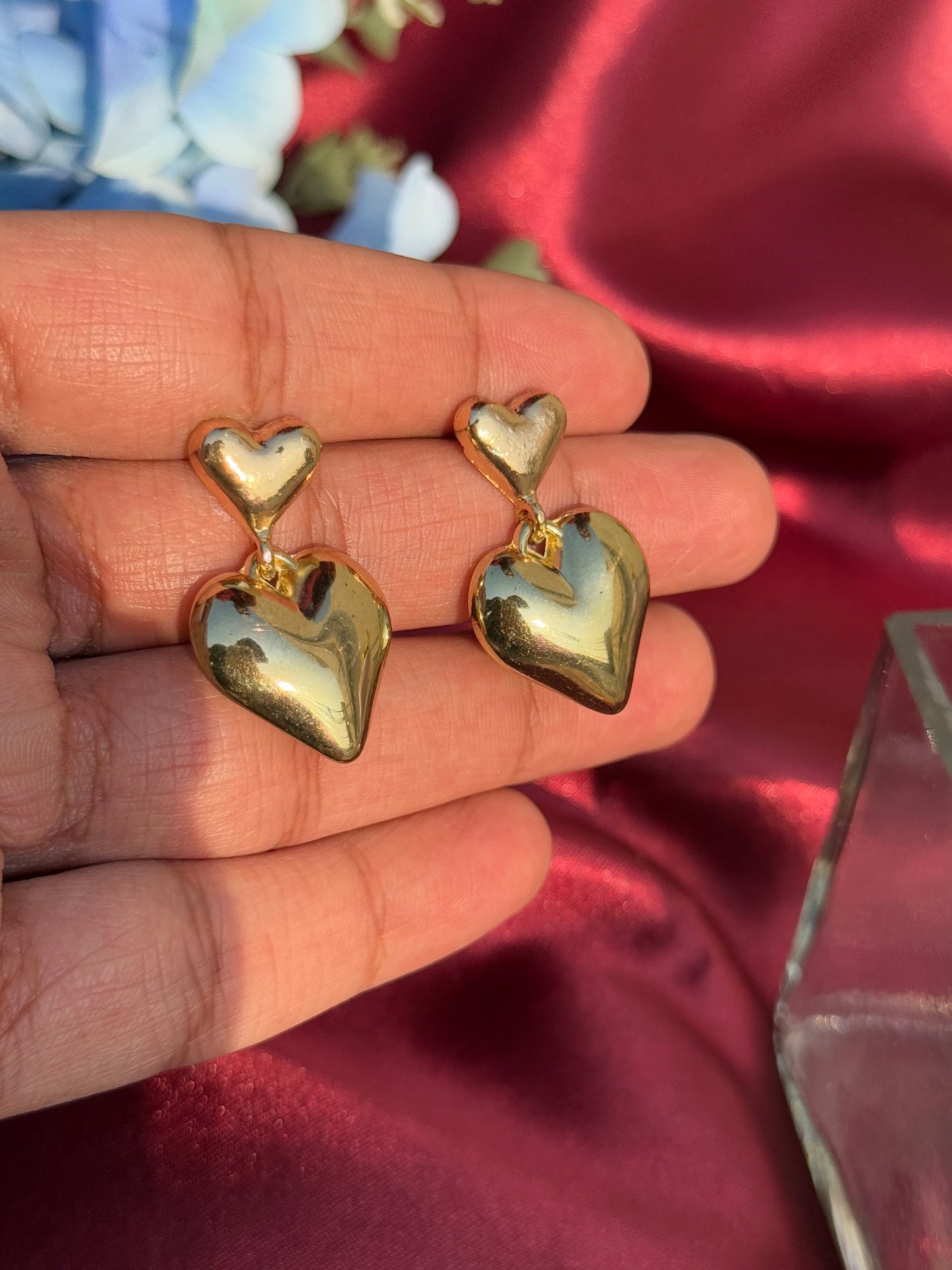 Dual Heart Dangling Anti-Tarnish Earrings