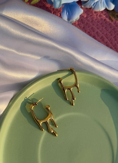 Anti-Tarnish Gold-Plated Half Hoop Dripping Earrings