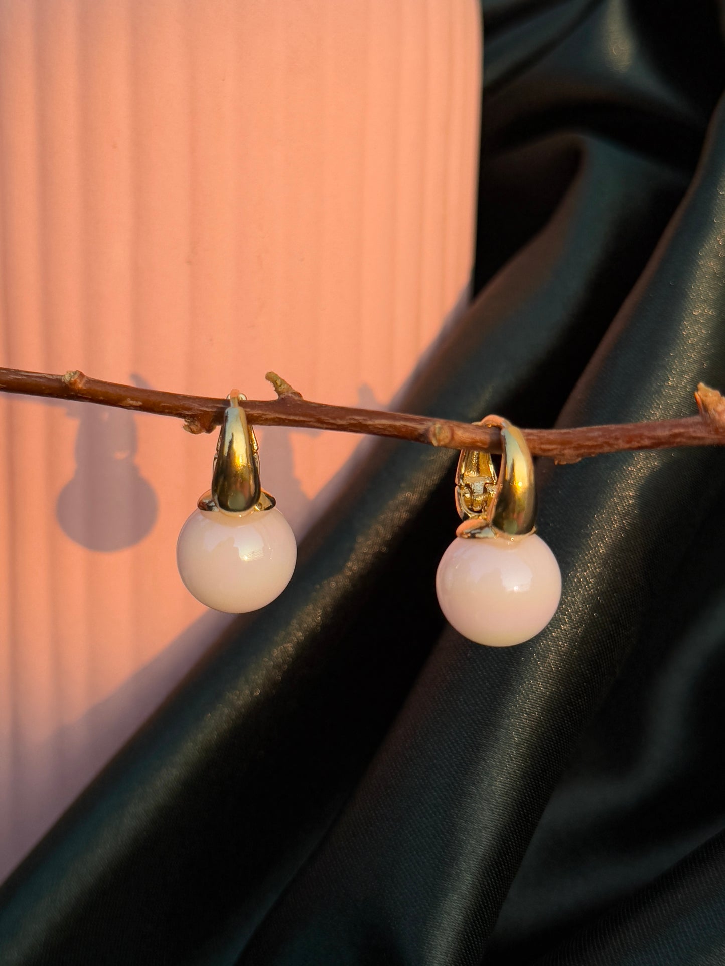 Golden Hoop Earrings with Pearls | Anti-Tarnish