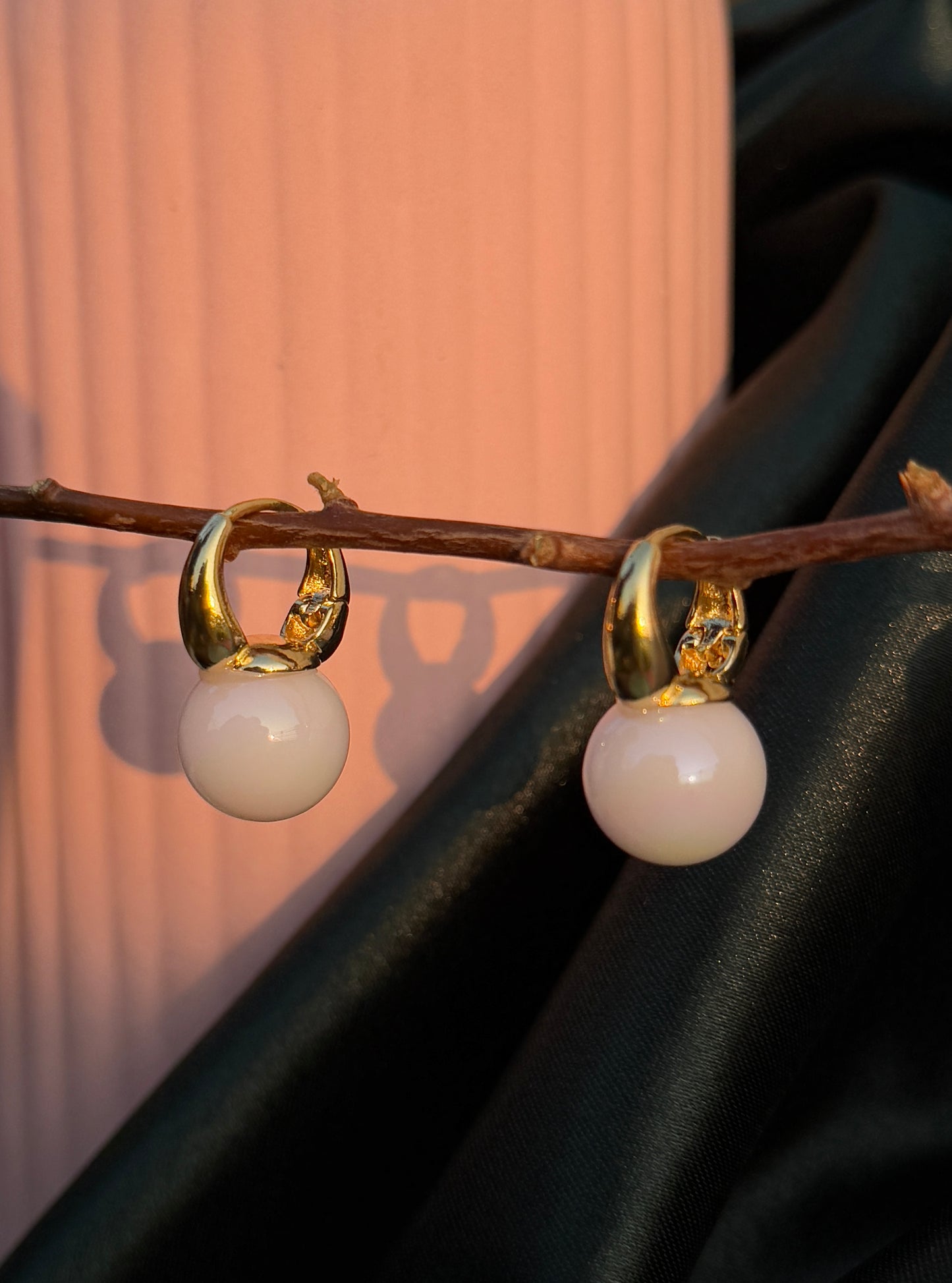 Golden Hoop Earrings with Pearls | Anti-Tarnish