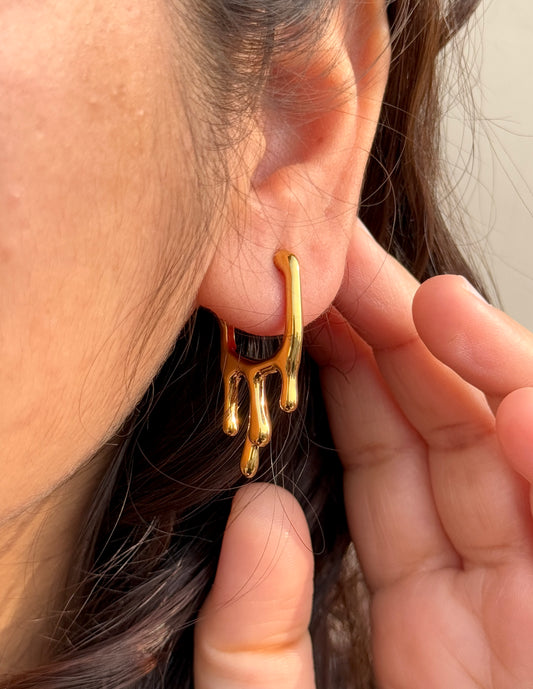 Anti-Tarnish Gold-Plated Half Hoop Dripping Earrings