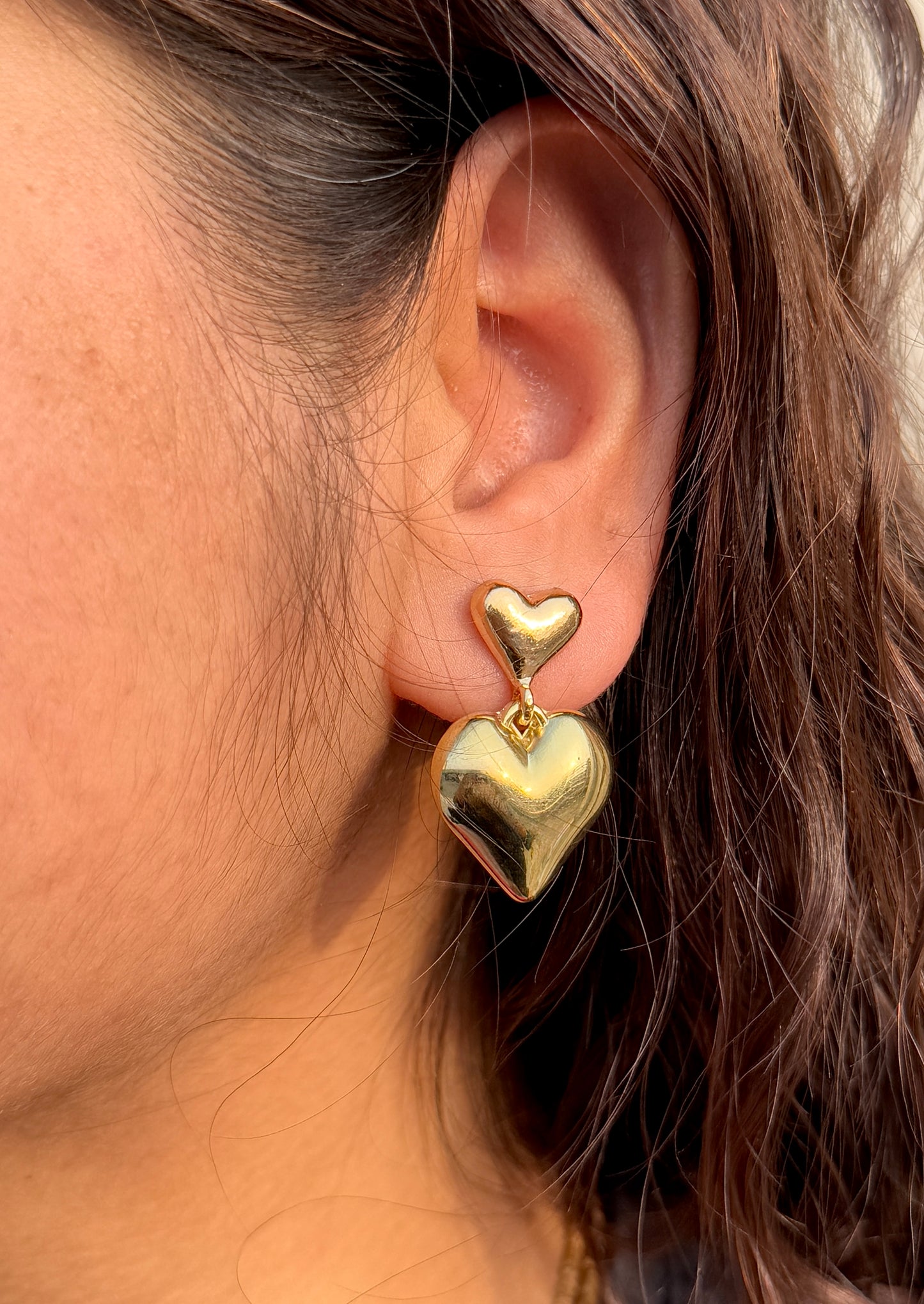 Dual Heart Dangling Anti-Tarnish Earrings